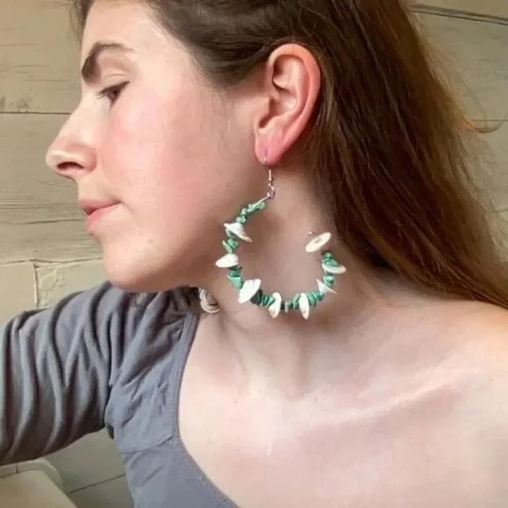 Handmade Green Shell Like Earrings